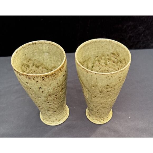 2 Handmade Stoneware Iced tea Style Drinking Glass Tumblers Speckled Glaze - Picture 2 of 11